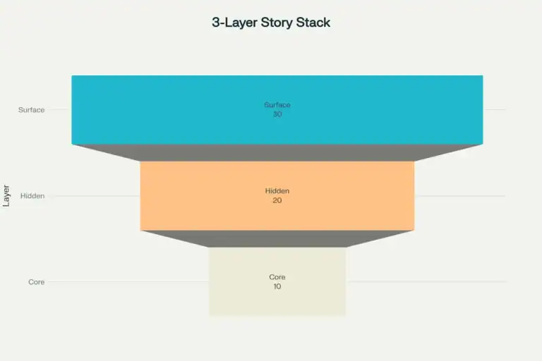 3-Layer Story Stack Diagram: Surface, Hidden, and Core layers with numbers 30, 20, and 10, respectively.